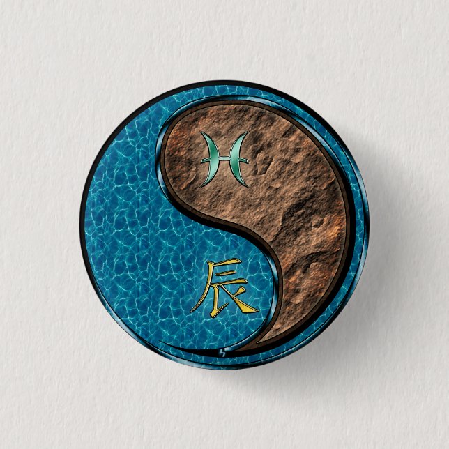 Pisces & Earth Dragon 3 Cm Round Badge (Front)