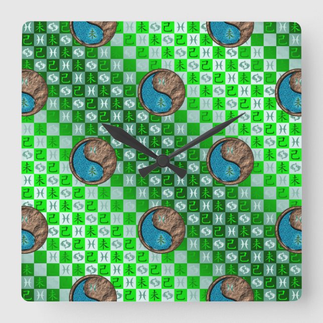Pisces & Earth Goat Square Wall Clock (Front)