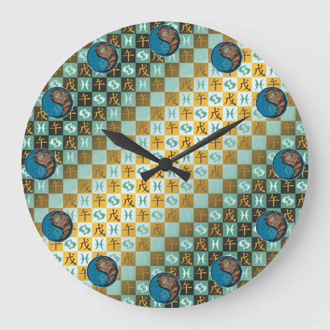 Pisces & Earth Horse Large Clock (Front)