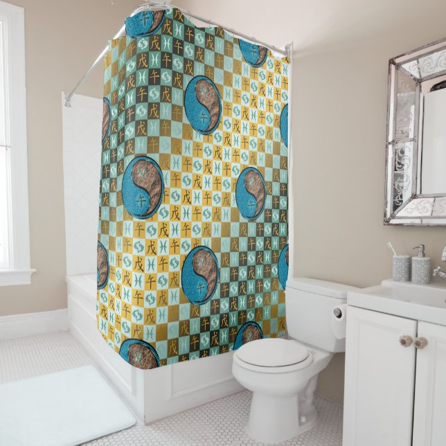 Pisces & Earth Horse Shower Curtain (In Situ)