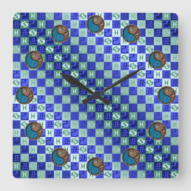 Pisces & Earth Ox Square Wall Clock (Front)