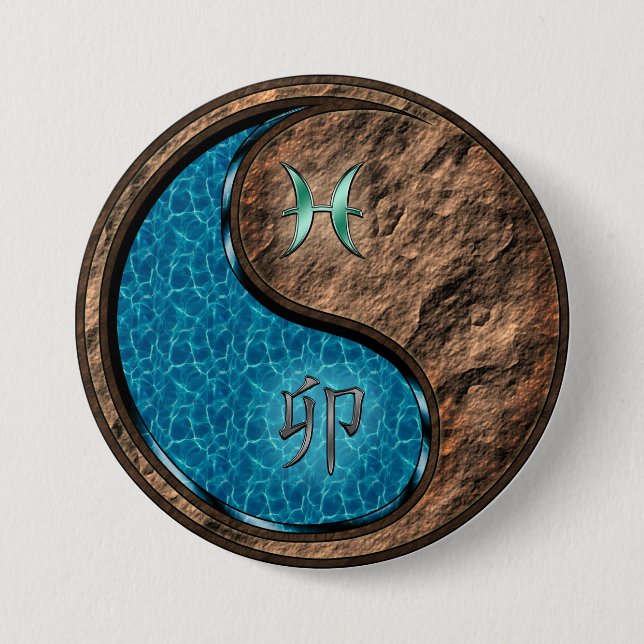 Pisces & Earth Rabbit 7.5 Cm Round Badge (Front)