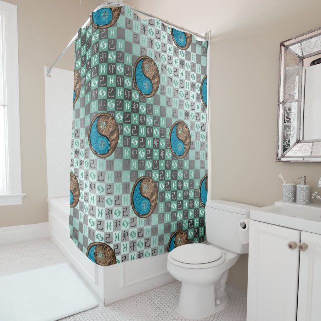 Pisces & Earth Rabbit Shower Curtain (In Situ)