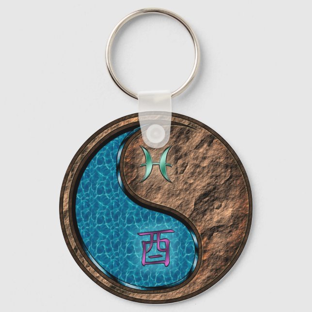 Pisces & Earth Rooster Key Ring (Front)