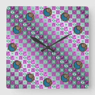 Pisces & Earth Rooster Square Wall Clock