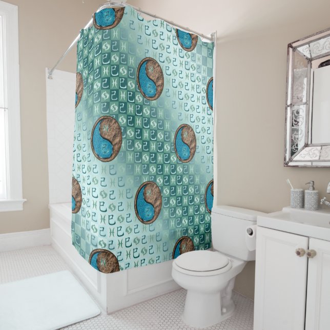 Pisces & Earth Snake Shower Curtain (In Situ)
