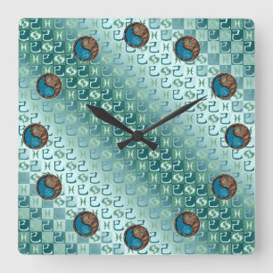 Pisces & Earth Snake Square Wall Clock