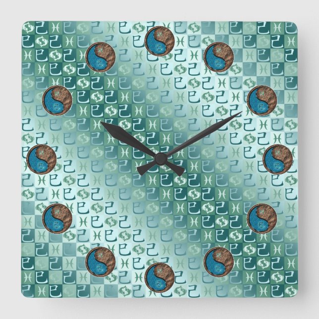 Pisces & Earth Snake Square Wall Clock (Front)