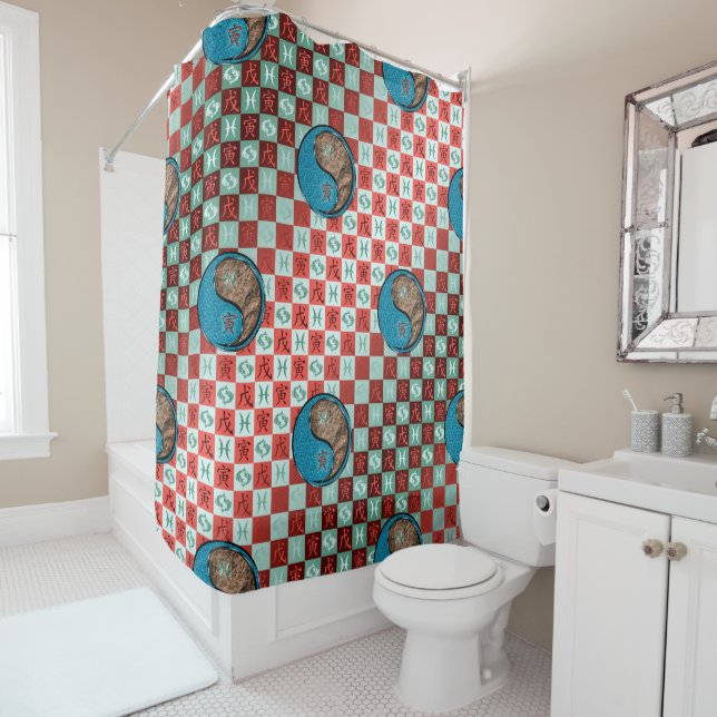 Pisces & Earth Tiger Shower Curtain (In Situ)