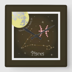 Pisces February 19 to March 20 Square Wall Clock