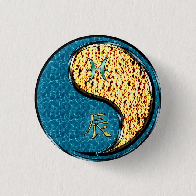 Pisces & Fire Dragon 3 Cm Round Badge (Front)