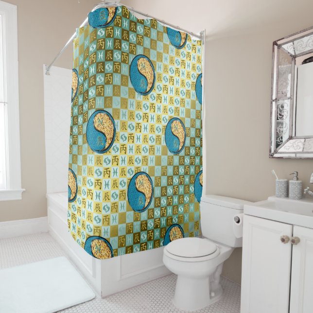 Pisces & Fire Dragon Shower Curtain (In Situ)