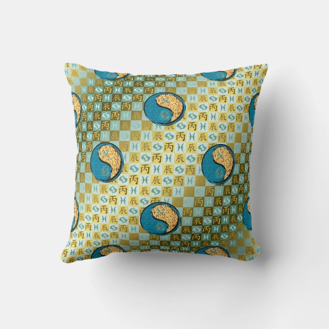 Pisces & Fire Dragon Throw Pillow (Back)