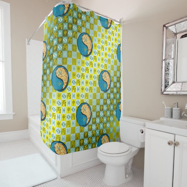 Pisces & Fire Monkey Shower Curtain (In Situ)