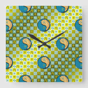 Pisces & Fire Monkey Square Wall Clock