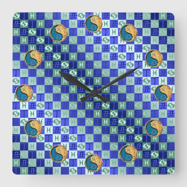 Pisces & Fire Ox Square Wall Clock (Front)