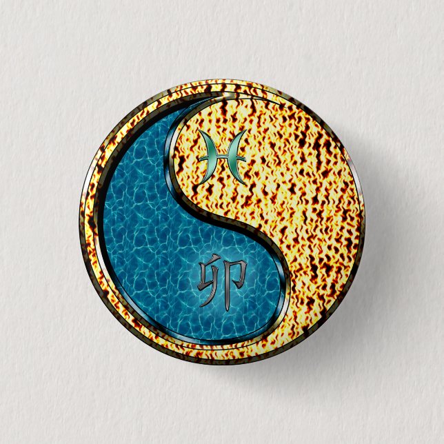 Pisces & Fire Rabbit 3 Cm Round Badge (Front)