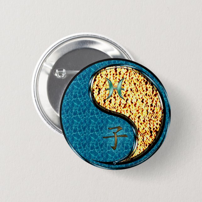 Pisces & Fire Rat 6 Cm Round Badge (Front & Back)