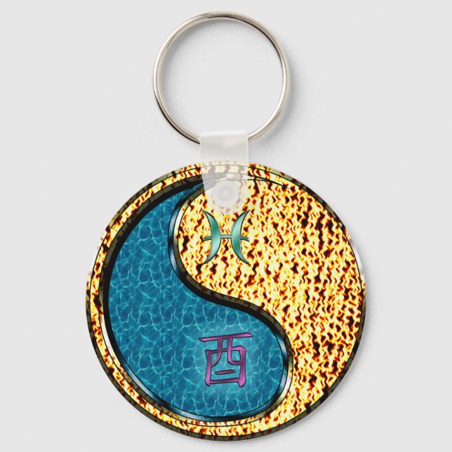 Pisces & Fire Rooster Key Ring (Front)