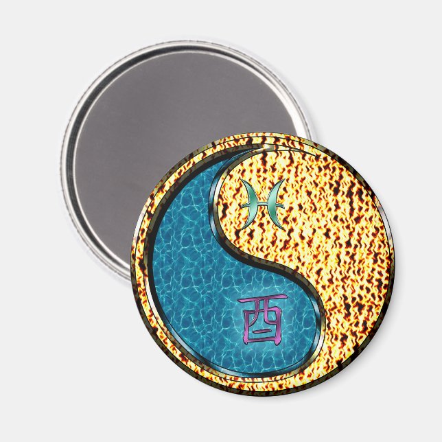 Pisces & Fire Rooster Magnet (Front/Back)