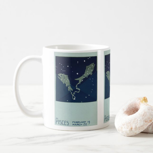 Pisces Fish Constellation Vintage Zodiac Astrology Coffee Mug (With Donut)