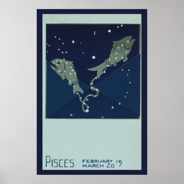 Pisces Fish Constellation Vintage Zodiac Astrology Poster (Front)