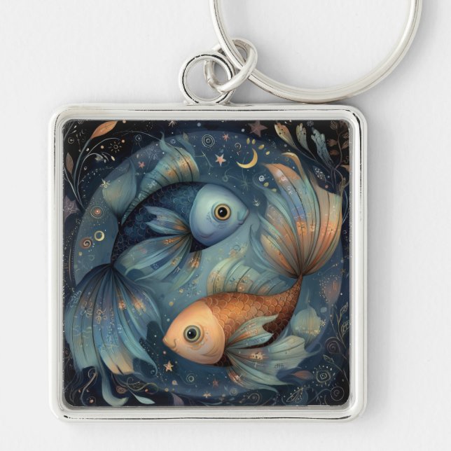 Pisces Fish Zodiac Astrology Celestial Birthday Key Ring (Front)