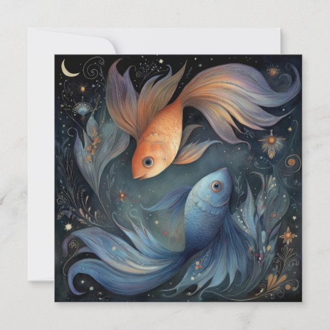 Pisces Fish Zodiac Astrology Mystical Birthday Card (Front)