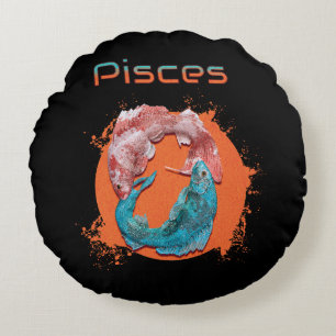 Pisces Fish Zodiac Horoscope Water Astrology Sign Round Cushion