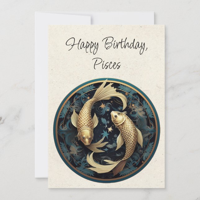 Pisces Fish Zodiac Minimalist Birthday Flat Card (Front)