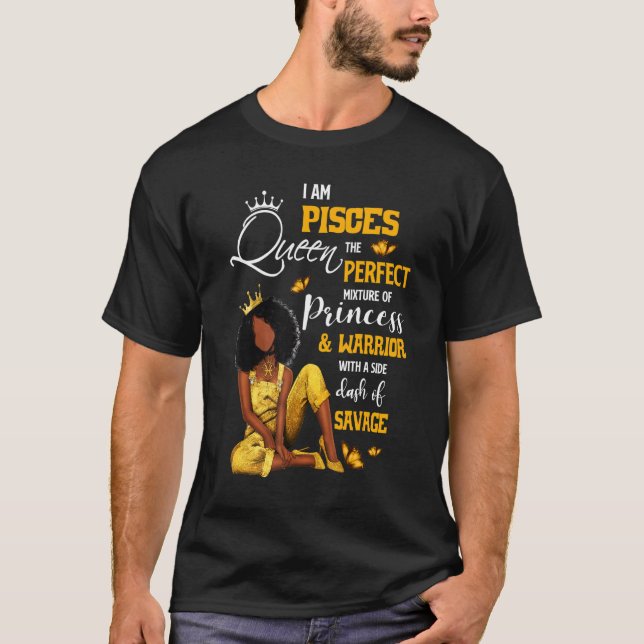 Pisces Girl Birthday  Melanin Afro Queen For Black T-Shirt (Front)