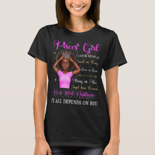 Pisces Girl Black Queen Zodiac Birthday Afro Women T-Shirt
