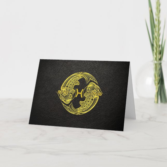 Pisces Gold on Leather Card (Front)