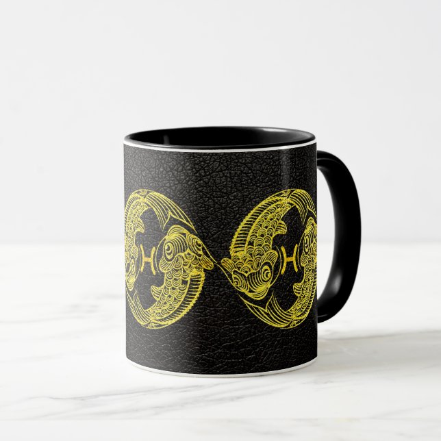 Pisces Gold on Leather Mug (Front Right)