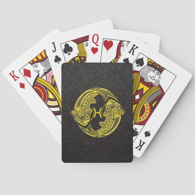 Pisces Gold on Leather Playing Cards (Back)