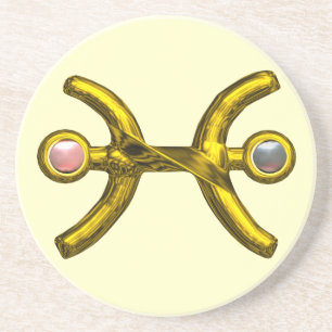PISCES GOLD ZODIAC BIRTHDAY JEWEL Pearl Ivory Coaster
