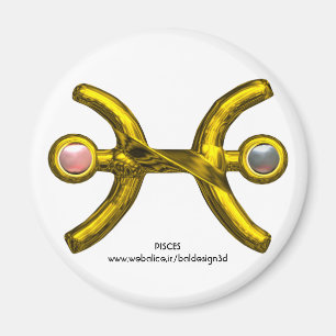 PISCES Gold Zodiac Birthday Sign,White Pink Pearls Magnet