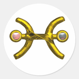 PISCES / GOLD ZODIACAL SIGN JEWEL WITH PEARLS CLASSIC ROUND STICKER