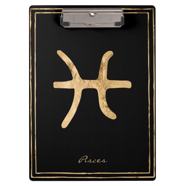 Pisces hammered gold stylised astrology symbol clipboard (Front)