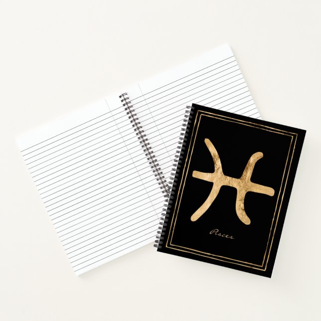 Pisces hammered gold stylised astrology symbol not notebook (Inside)
