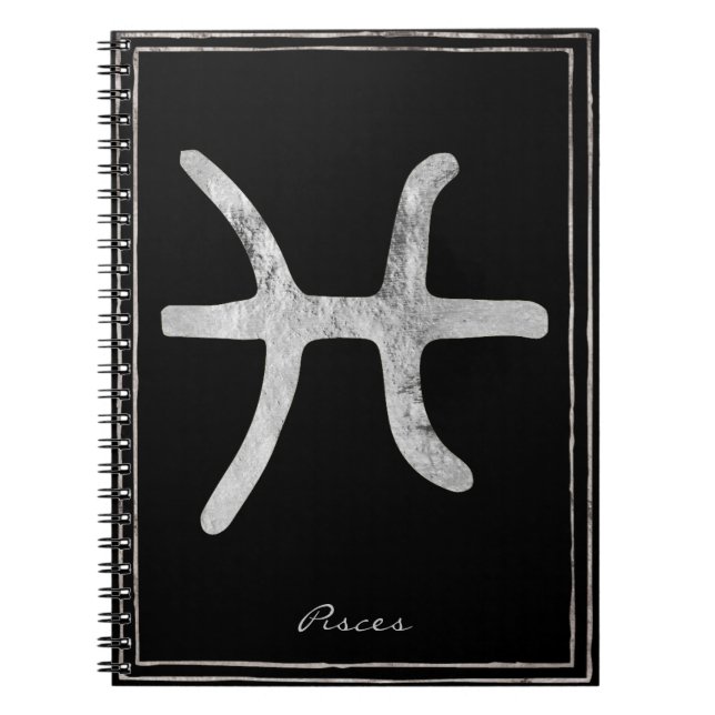Pisces hammered silver stylised astrology symbol notebook (Front)