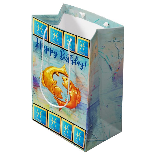 Pisces Happy Birthday  - Medium Gift Bag (Front Angled)