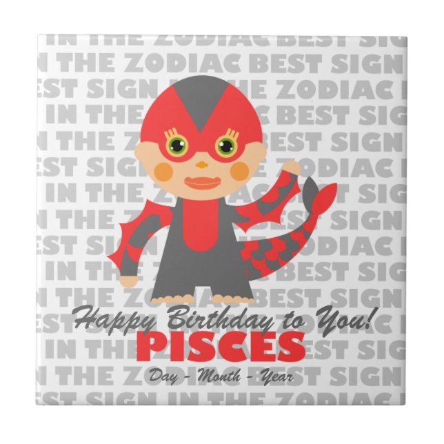 Pisces Happy Birthday Tile (Front)