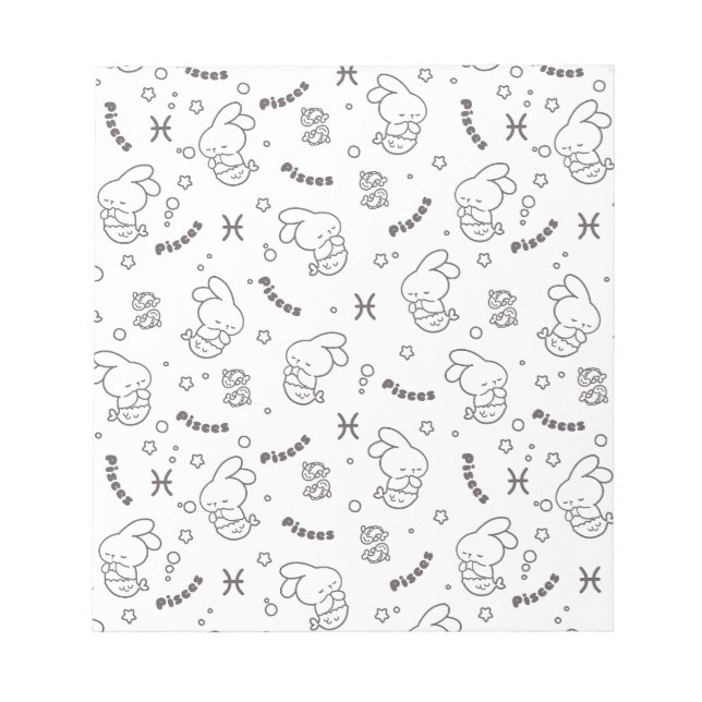 Pisces Harmony: Bunny Mermaids Pattern Line Art Notepad (Front)