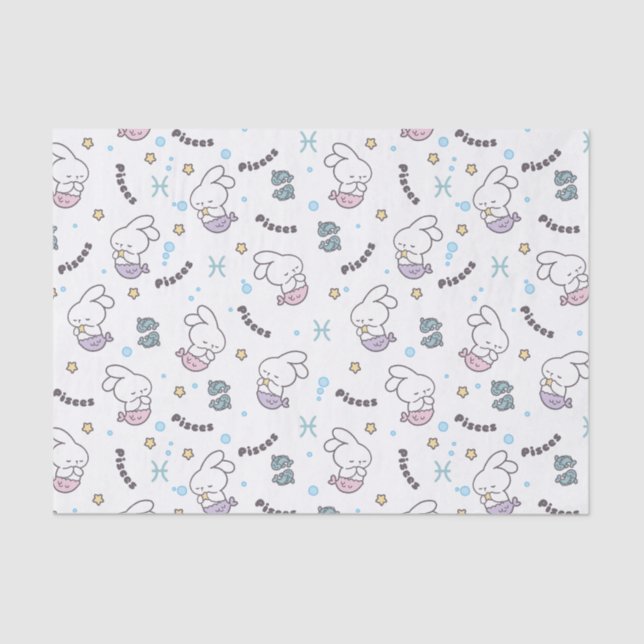 Pisces Harmony: Bunny Mermaids Pattern Tissue Paper (Front)