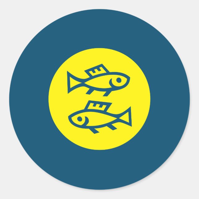 Pisces Horoscope Yellow Blue Modern Minimalist Classic Round Sticker (Front)