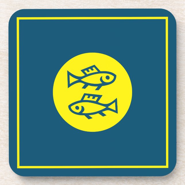 Pisces Horoscope Yellow Blue Modern Minimalist Coaster (Front)