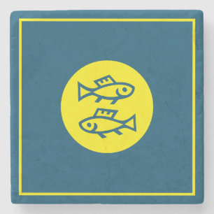 Pisces Horoscope Yellow Blue Modern Minimalist Stone Coaster