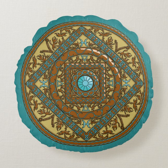 Pisces Mandala Round Pillow (Front)