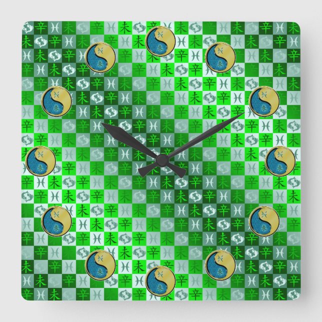 Pisces & Metal Goat Square Wall Clock (Front)